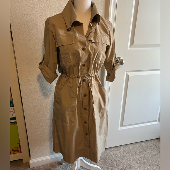 Banana Republic Womens A Line Trench Button Midi Dress Khaki - Picture 2 of 13